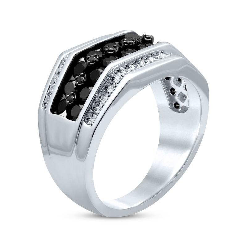 Men's Black & White Diamond Ring 2 ct tw Round-cut 10K White Gold