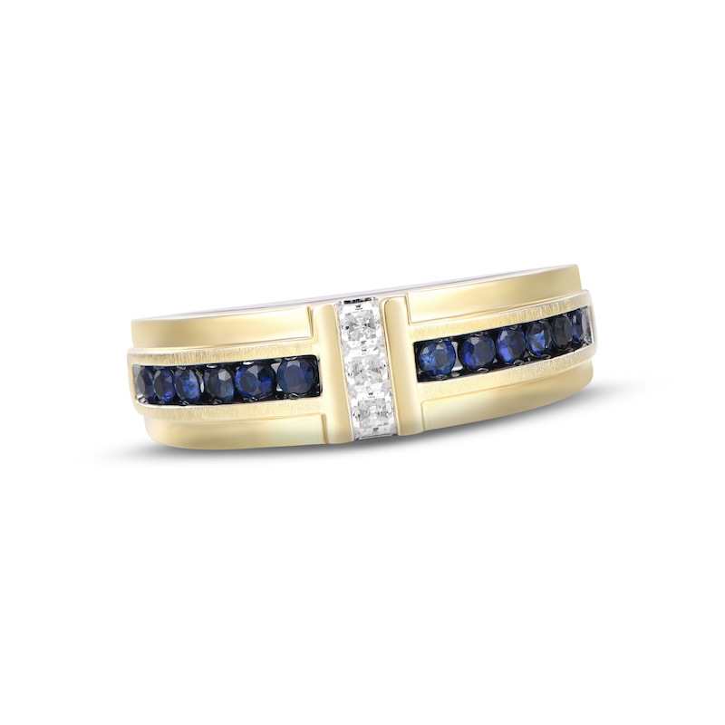 Men's Diamond & Blue Sapphire Wedding Band 1/5 ct tw Square-cut 10K Yellow Gold
