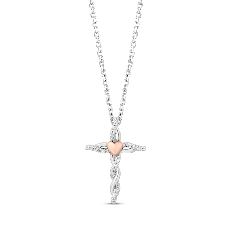 Hallmark Diamonds Cross Necklace 1/10 ct tw Sterling Silver & 10K Rose Gold 18"