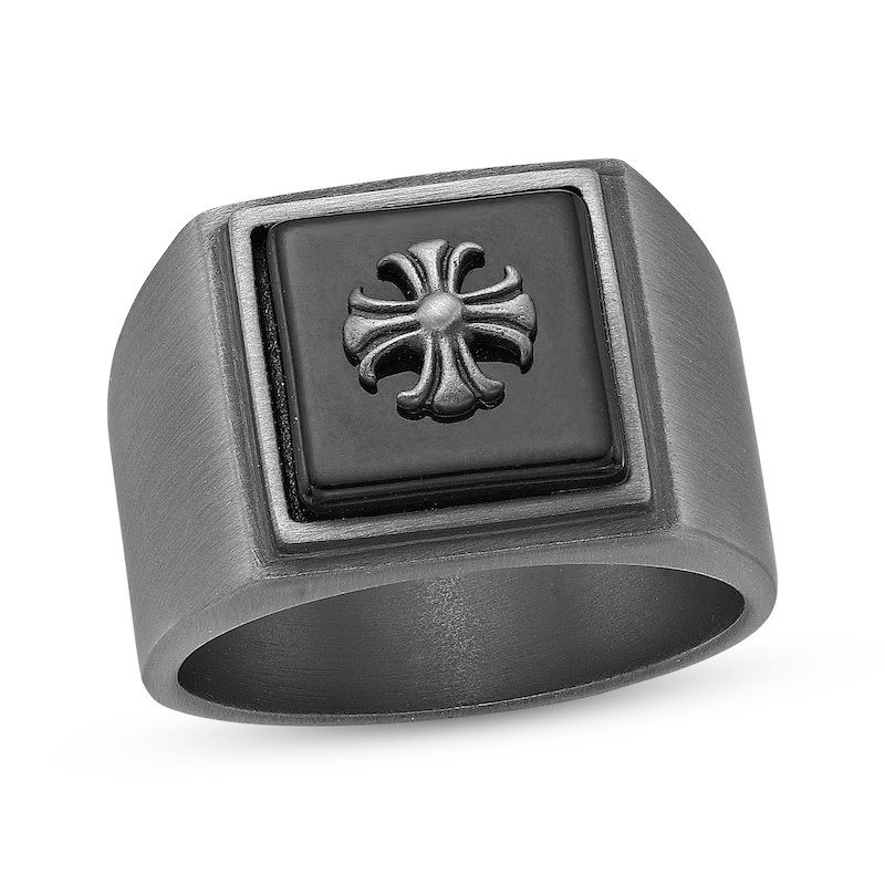 Men's Black Square Agate Ring Black Ion-Plated Stainless Steel