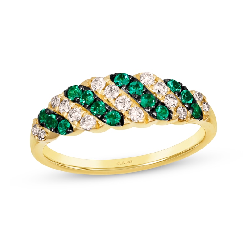 Le Vian Venetian Mosaic Emerald & Diamond Diagonal Ring 1/4 ct tw 14K Honey Gold