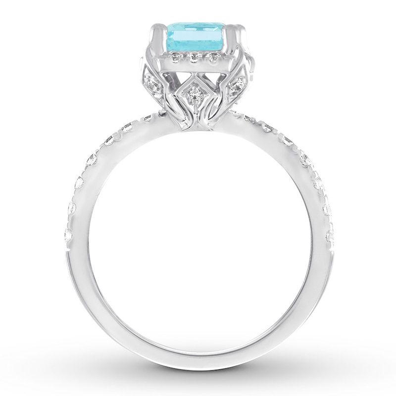 Aquamarine Engagement Ring 1/2 ct tw Diamonds 14K White Gold