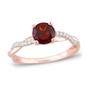 Thumbnail Image 0 of Round Garnet Engagement Ring 1/6 ct tw Diamonds 14K Rose Gold