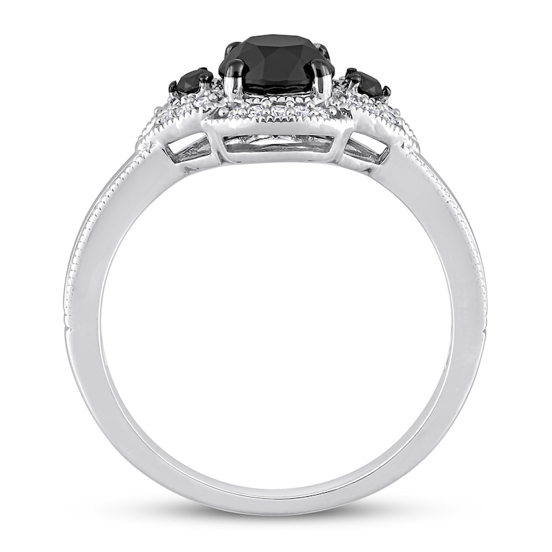 Memories Moments Magic Three-Stone Black & White Diamond Engagement Ring 1/2 ct tw Round-cut 14K White Gold