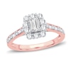Thumbnail Image 0 of Diamond Engagement Ring 3/4 ct tw Emerald, Round & Baguette 14K Rose Gold