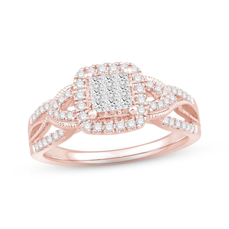 Diamond Engagement Ring 1/2 ct tw Princess & Round-cut 10K Rose Gold
