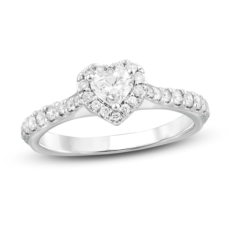 Diamond Engagement Ring 5/8 ct tw Heart & Round 14 White Gold