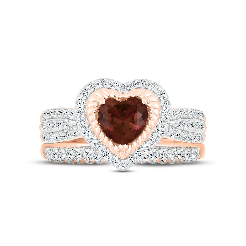 Garnet & Diamond Bridal Set 1/2 ct tw Heart & Round-cut 10K Rose Gold