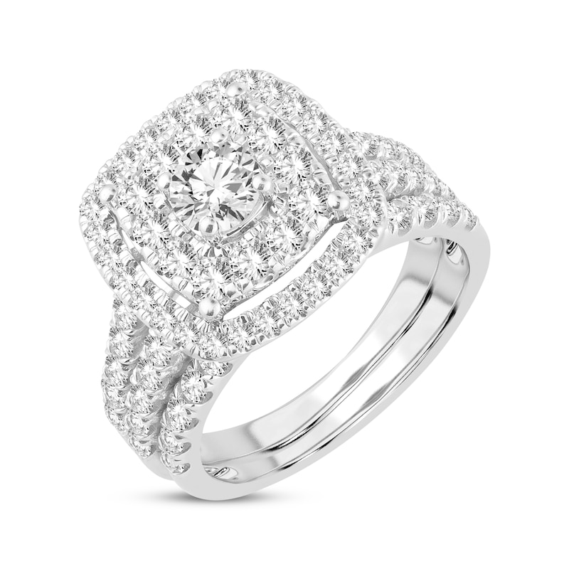 Lab-Created Diamonds by KAY Round-Cut Cushion Frame Bridal Set 2 ct tw 14K White Gold
