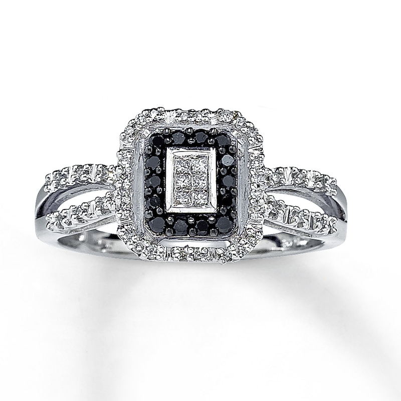 Black Diamond Ring Princess-Cut 10K White Gold
