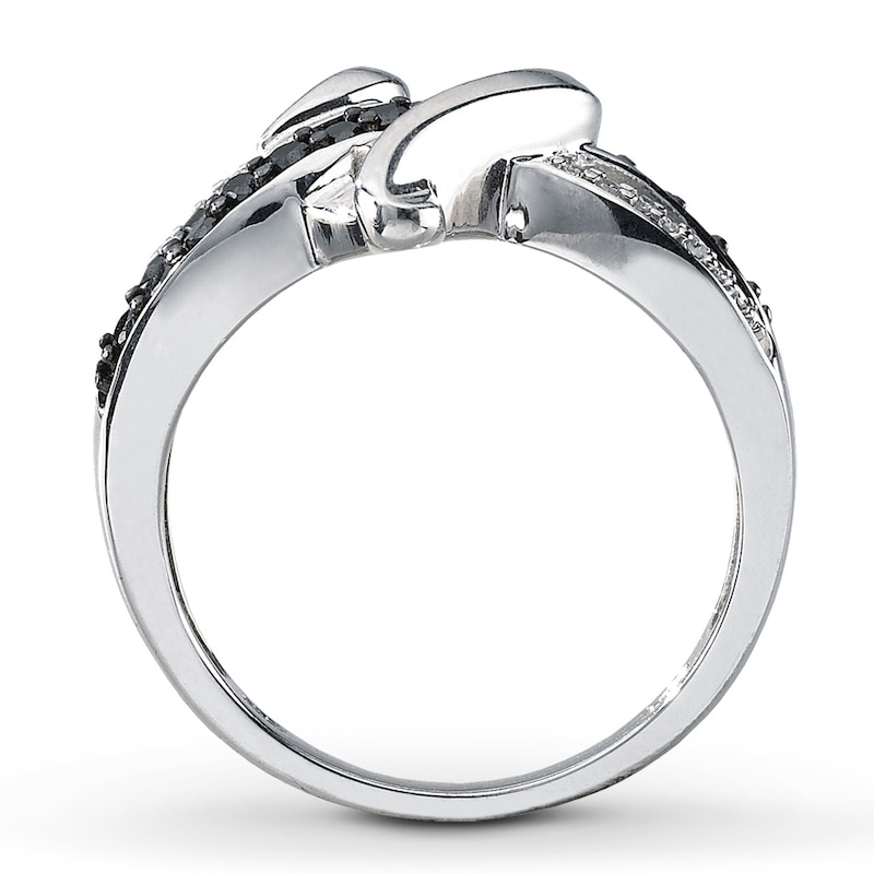 Black & White Diamond Heart Ring 1/10 ct tw Sterling Silver