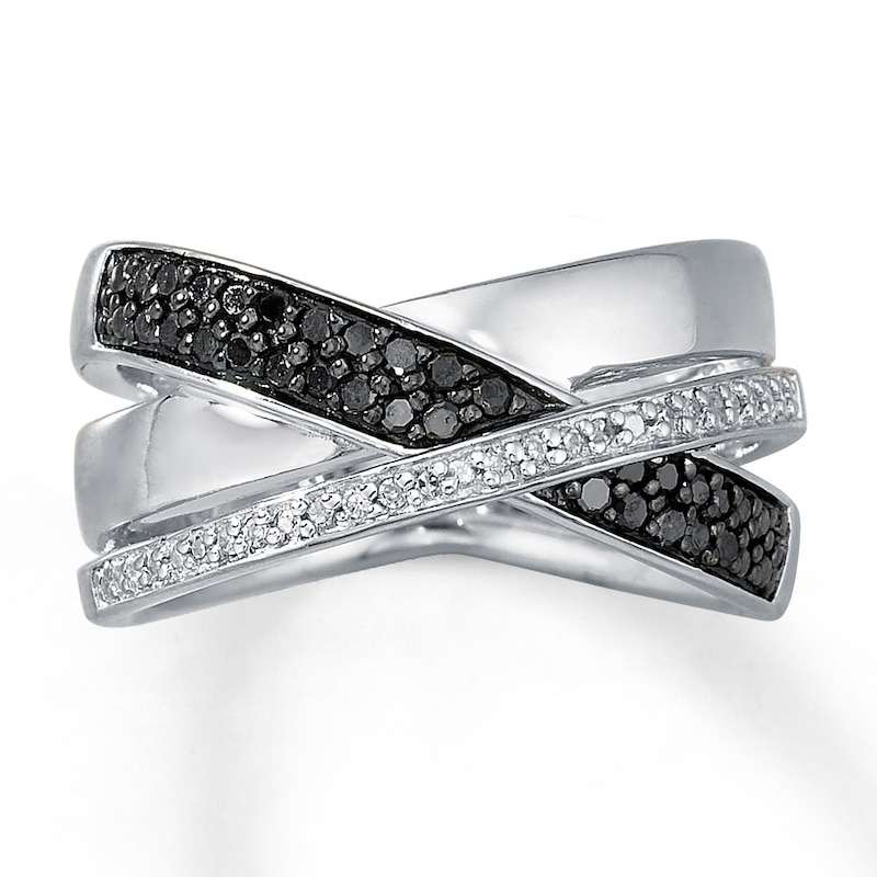 Black/White Diamond Ring 1/4 ct tw Round-cut Sterling Silver