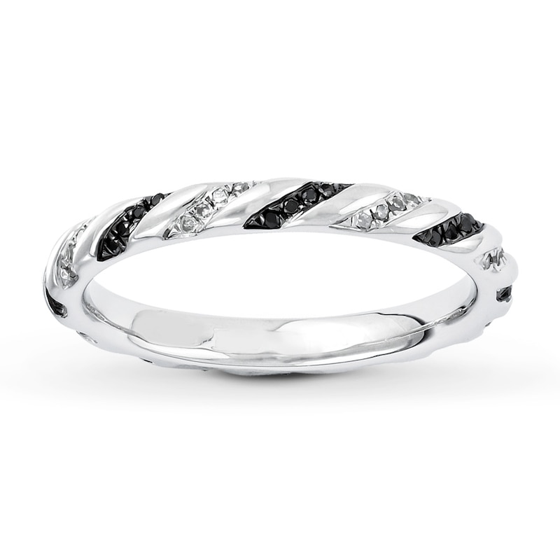 Black & White Diamond Stackable Ring 1/5 ct tw Sterling Silver