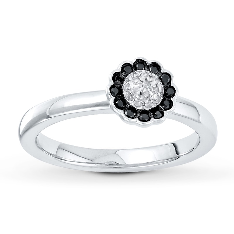 Stackable Ring Black & White Diamonds Sterling Silver