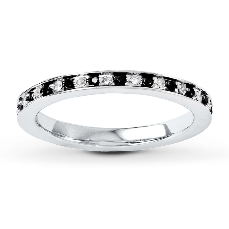 Main Image 1 of Stackable Ring Black/White Diamonds Sterling Silver