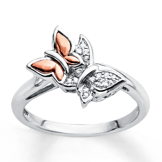 Butterfly Ring 1/20 ct tw Diamonds Sterling Silver & 10K Rose Gold