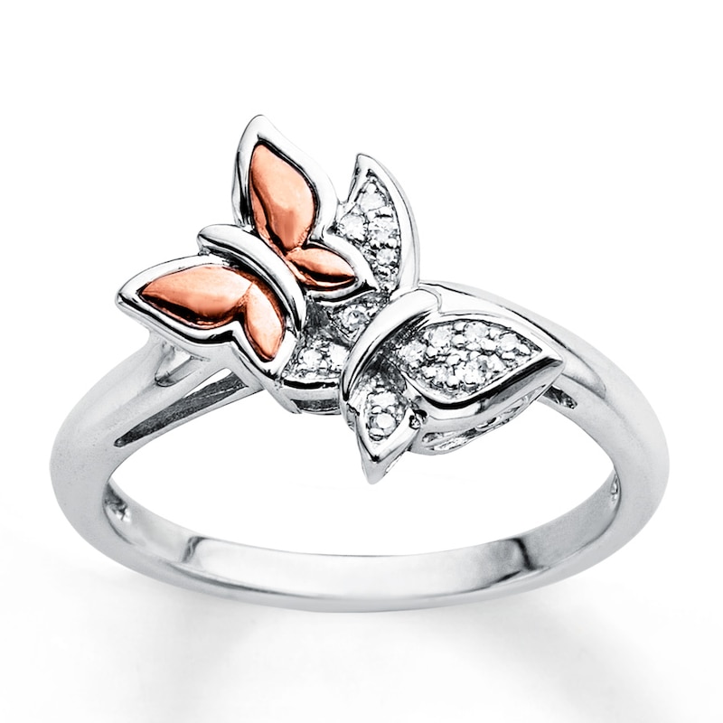 Main Image 1 of Butterfly Ring 1/20 ct tw Diamonds Sterling Silver & 10K Rose Gold
