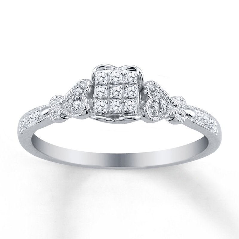 Main Image 1 of Vintage-Inspired Multi-Diamond Promise Ring 1/8 ct tw Sterling Silver