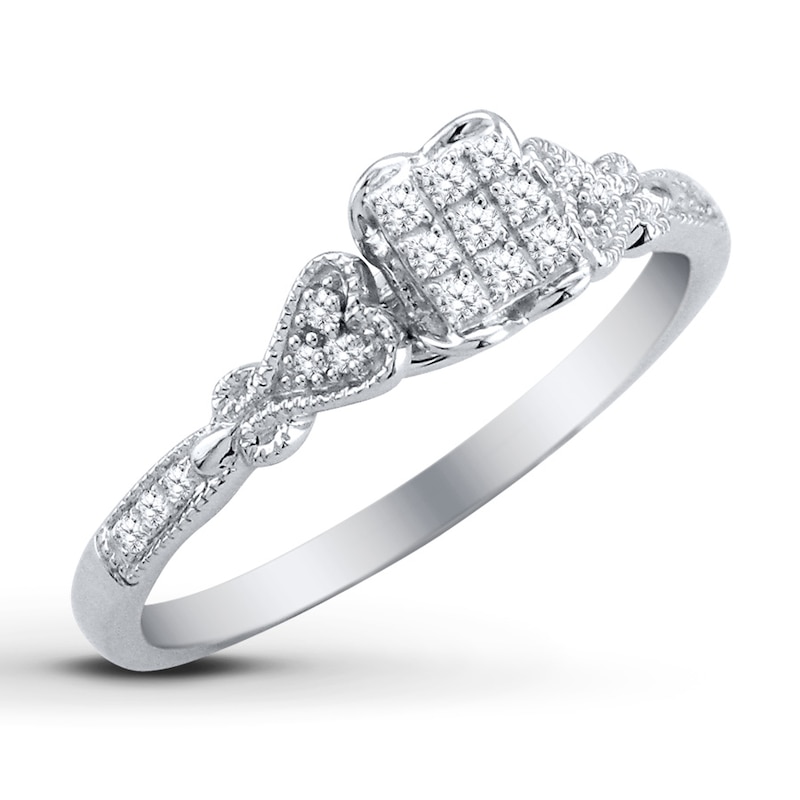 Main Image 2 of Vintage-Inspired Multi-Diamond Promise Ring 1/8 ct tw Sterling Silver