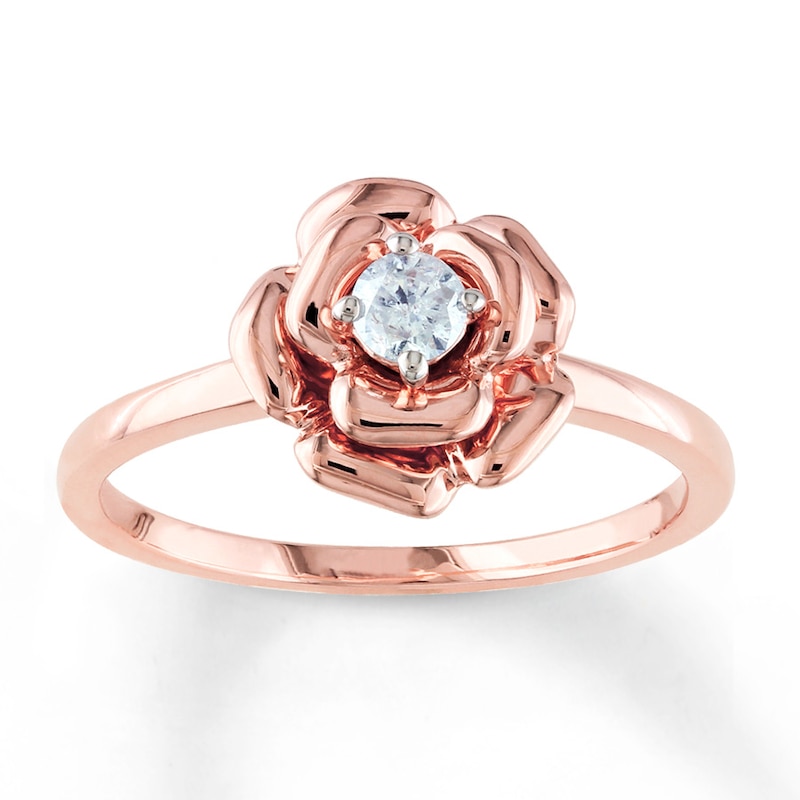 Main Image 1 of Diamond Solitaire Flower Promise Ring 1/8 ct tw 10K Rose Gold