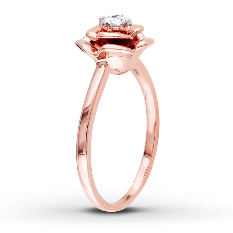 Main Image 2 of Diamond Solitaire Flower Promise Ring 1/8 ct tw 10K Rose Gold