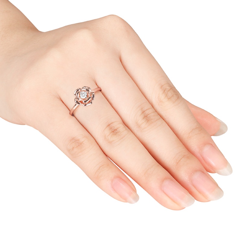 Diamond Flower Ring 1/8 Carat Round-cut 10K Rose Gold