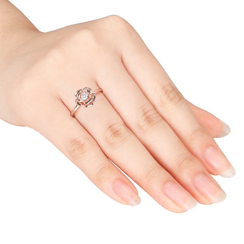 Diamond Flower Promise Ring 1/8 Carat Round-cut 10K Rose Gold