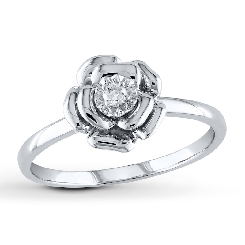 Main Image 1 of Diamond Solitaire Flower Promise Ring 1/20 ct tw Sterling Silver