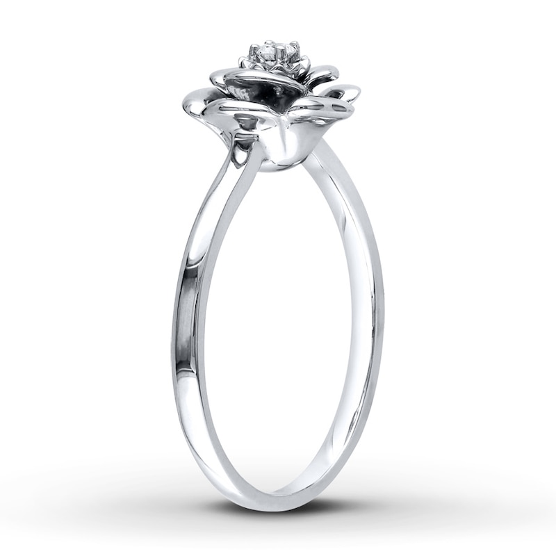 Diamond Flower Promise Ring 1/20 Carat Round-cut Sterling Silver