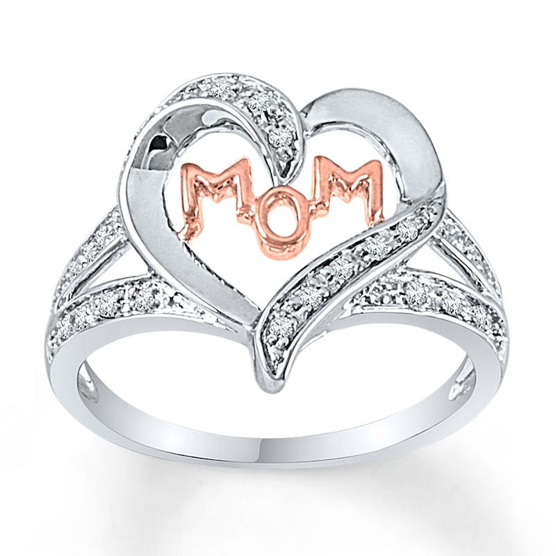 Main Image 1 of Mom Heart Ring 1/10 ct tw Diamonds Sterling Silver & 10K Rose Gold