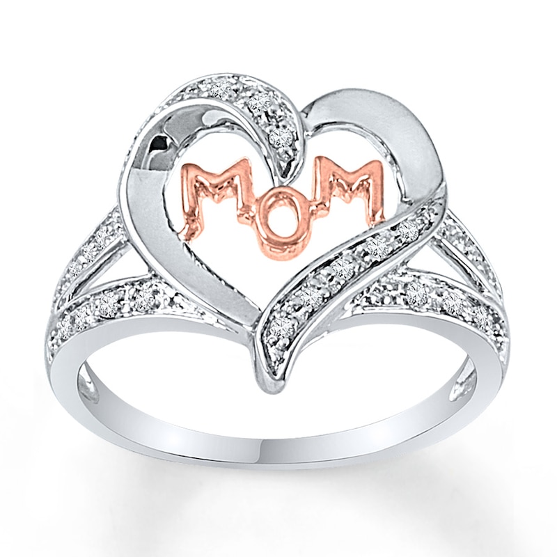 Mom Heart Ring 1/10 ct tw Diamonds Sterling Silver & 10K Rose Gold