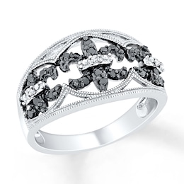 Black/White Diamond Ring 1/4 ct tw Round-cut Sterling Silver