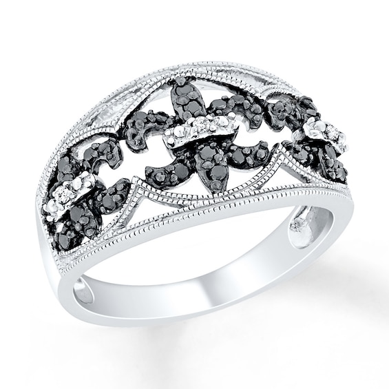 Black/White Diamond Ring 1/4 ct tw Round-cut Sterling Silver