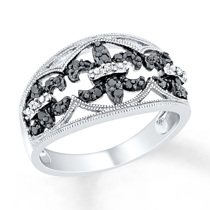 Black/White Diamond Ring 1/4 ct tw Round-cut Sterling Silver