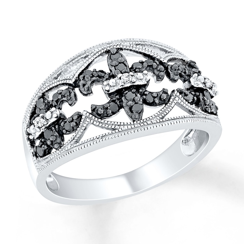 Main Image 1 of Black/White Diamond Ring 1/4 ct tw Round-cut Sterling Silver