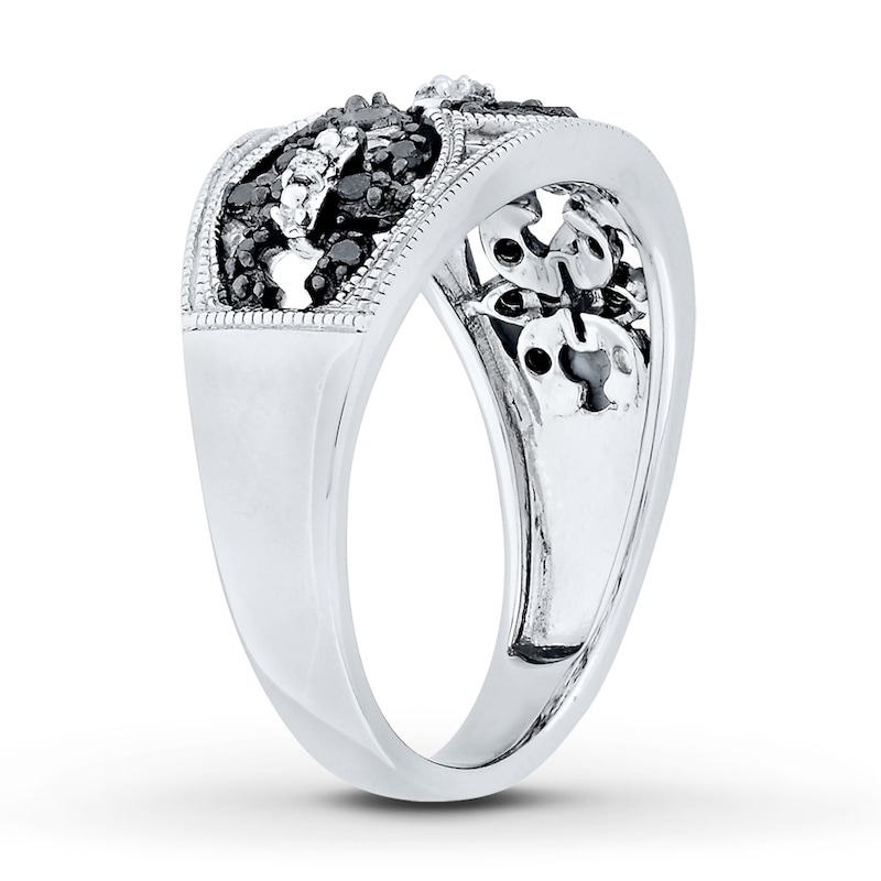 Black/White Diamond Ring 1/4 ct tw Round-cut Sterling Silver