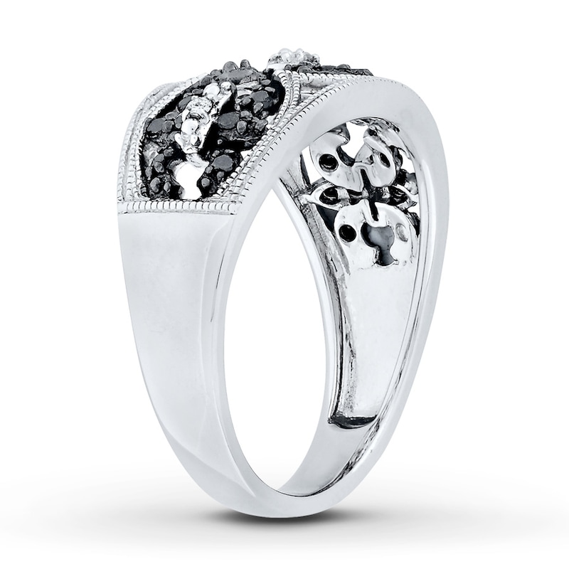 Main Image 2 of Black/White Diamond Ring 1/4 ct tw Round-cut Sterling Silver