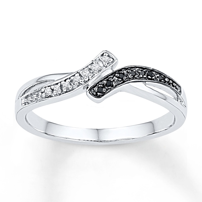 Main Image 1 of Black/White Diamond Ring 1/20 ct tw Round-cut Sterling Silver