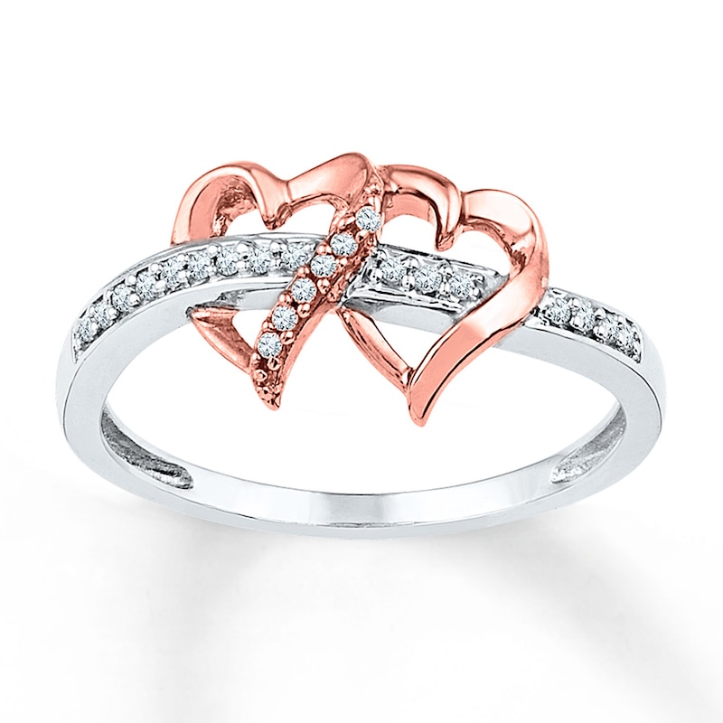 Main Image 1 of Diamond Heart Ring 1/10 cttw Round-cut Sterling Silver & 10K Rose Gold