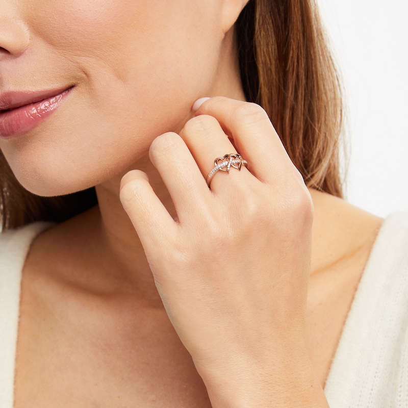 Main Image 2 of Diamond Heart Ring 1/10 cttw Round-cut Sterling Silver & 10K Rose Gold