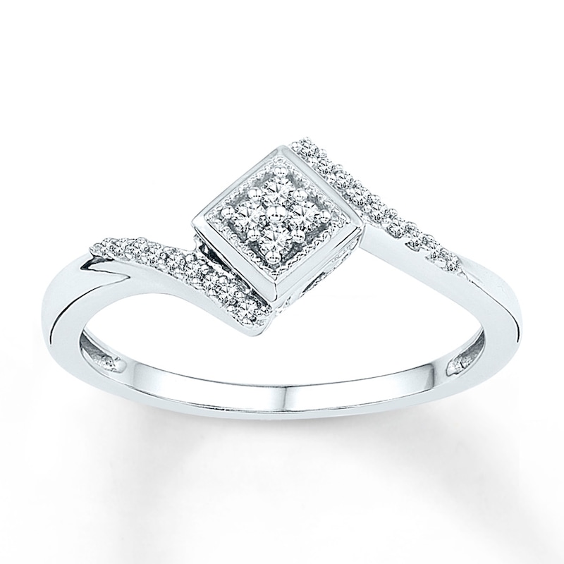 Main Image 1 of Multi-Diamond Square Frame Bypass Promise Ring 1/8 ct tw Sterling Silver