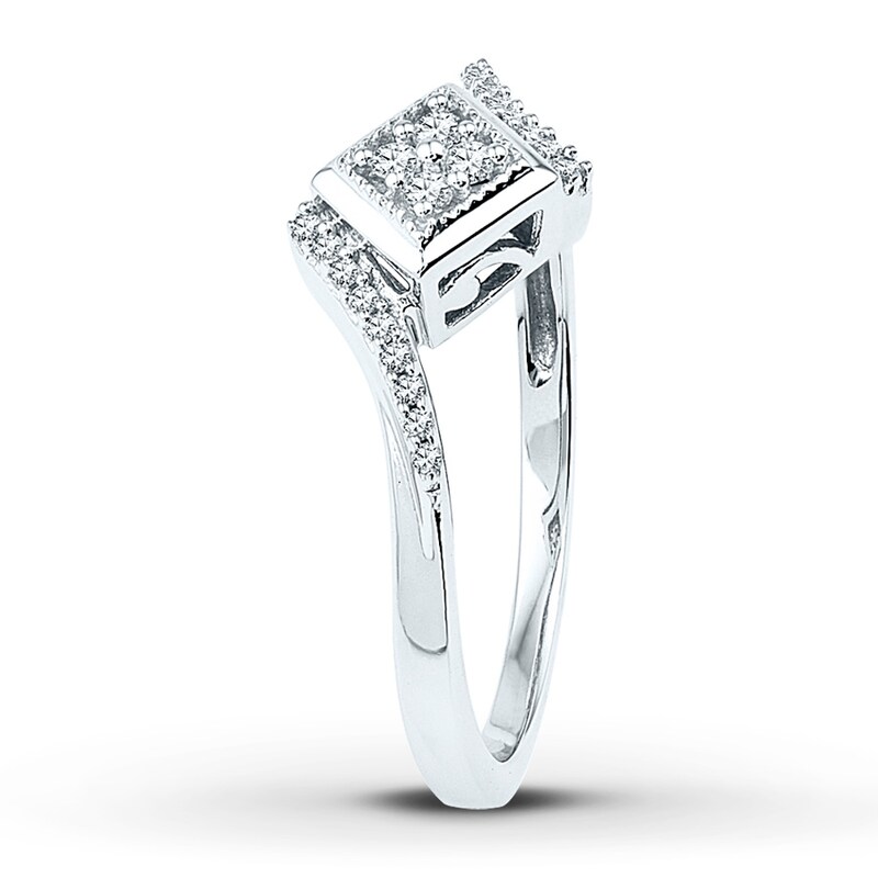 Main Image 2 of Multi-Diamond Square Frame Bypass Promise Ring 1/8 ct tw Sterling Silver