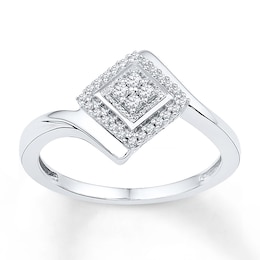 Multi-Diamond Square Halo Promise Ring 1/6 ct tw Sterling Silver