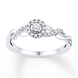 Diamond Halo Promise Ring 1/6 ct tw 10K White Gold