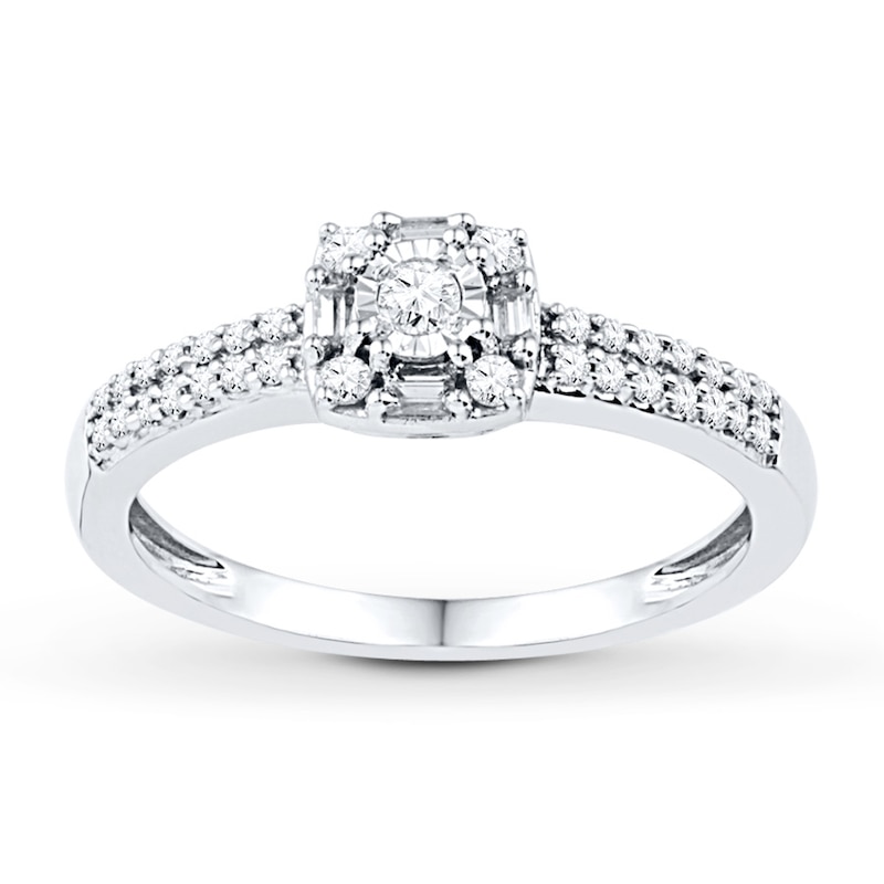 Main Image 1 of Round & Baguette-Cut Diamond Promise Ring 1/4 ct tw 10K White Gold