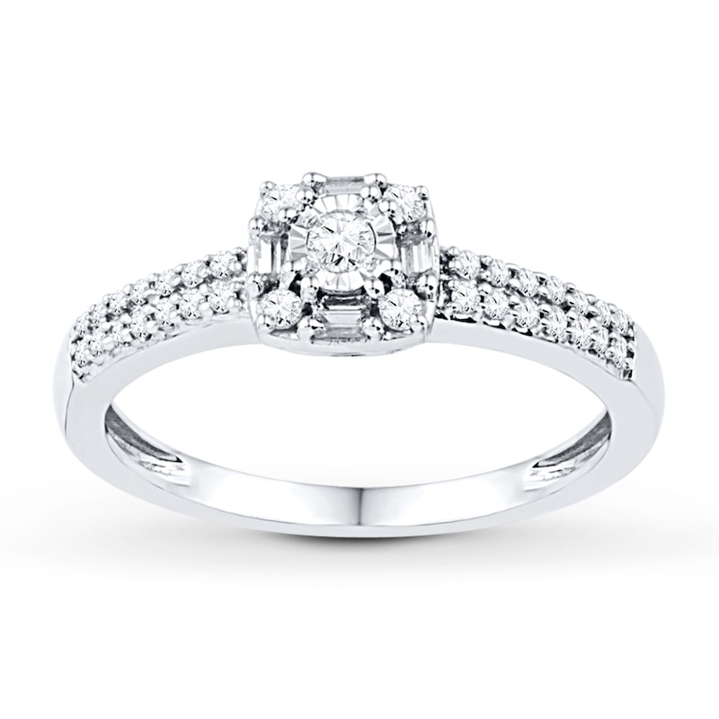 Diamond Promise Ring 1/4 ct tw Round & Baguette 10K White Gold