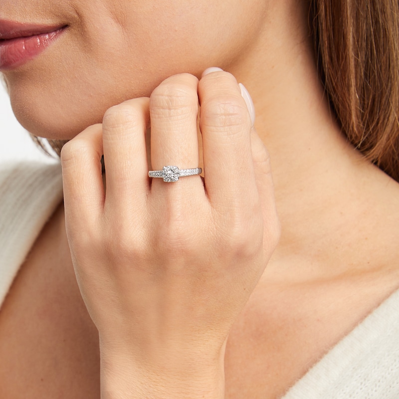 Main Image 2 of Round & Baguette-Cut Diamond Promise Ring 1/4 ct tw 10K White Gold
