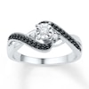 Thumbnail Image 1 of Black & White Diamond Crossover Promise Ring 1/4 ct tw Sterling Silver