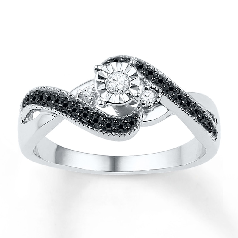 Main Image 1 of Black & White Diamond Crossover Promise Ring 1/4 ct tw Sterling Silver