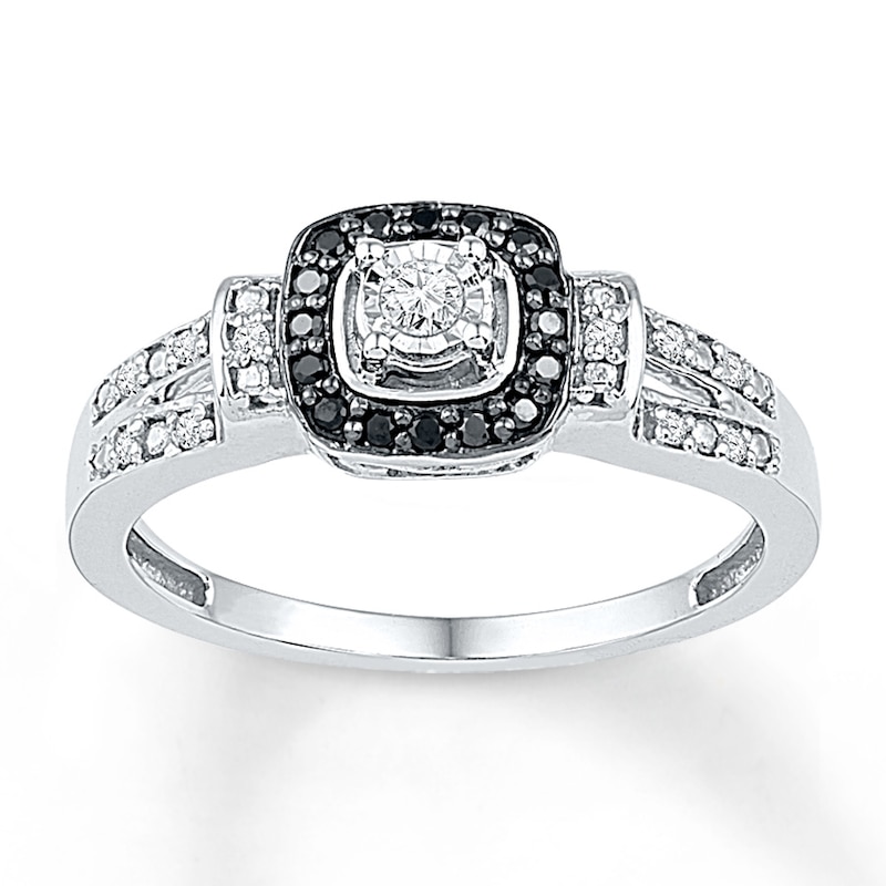 Main Image 1 of Black/White Diamond Promise Ring 1/5 ct tw Sterling Silver
